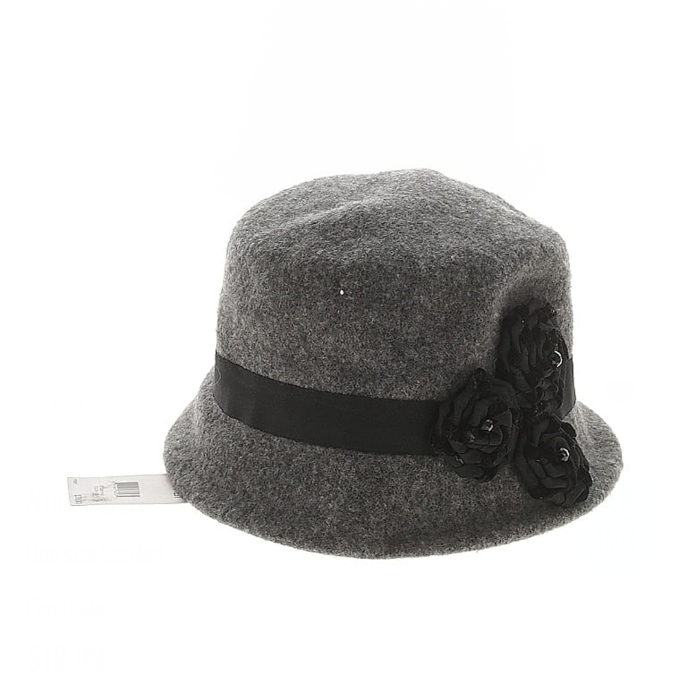 Elegant Gray Wool Hat with Black Floral Accent